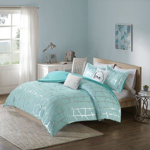 <b>Comforter</b> <b>Set</b> 8pcs 100% Cotton Light Blue Floral Pattern King Queen Size Home Bedding Woven Fabric PVC Filling - Product Image 3
