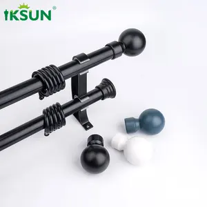 Iksun קידום זול מחיר סיטונאי 28mm קיר הר דקורטיבי תליית אלומיניום וילון מוט שחור לסלון