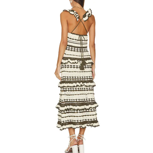 <span class=keywords><strong>Robe</strong></span> <span class=keywords><strong>mi</strong></span>-<span class=keywords><strong>longue</strong></span> de haute qualité pour femmes Style moulant de couleur unie avec tricot à volants décontracté Maxi longueur tissé pour l'été - Product Image 6