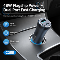 Chargeur de voiture mini USB double 12V 2.4A en alliage d'aluminium, adaptateur de charge rapide pour téléphones mobiles