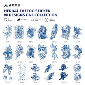 Tatouages temporaires imperméables à base de jus de plantes, 80 pièces, 110x180mm, finition mate, bleu marine, OEM, mixte, phosphorescent dans le noir, pour adultes - Product Image 5