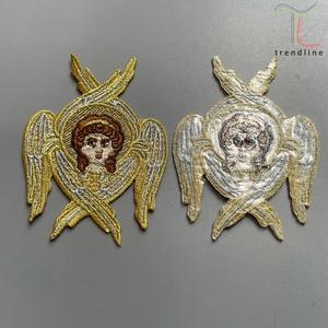 Toppe Ricamate Termoadesive in Stile Liturgico con Angelo Maschile in Oro, Argento e Lurex Marrone per Borse e <span class=keywords><strong>Vestiti</strong></span> - Product Image 3