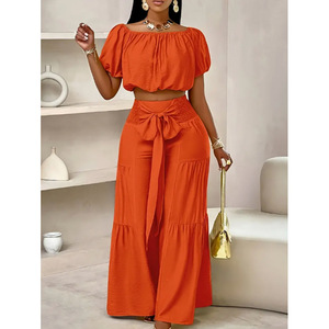 Conjunto de 2 Piezas para Mujer, Pantalones Holgados de Cintura Alta con Tirantes, Color Sólido, Estilo Casual, Ligeramente Acampanados, Pantalones Drapeados, Traje de Verano para el Trabajo - Product Image 4