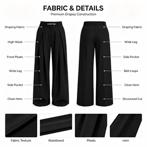 <span class=keywords><strong>Pantaloni</strong></span> a Gamba Larga su Misura per Donne Alte, Vita Alta, Plissettati, Lunghezza Interna <span class=keywords><strong>34</strong></span>-40 Pollici, per Signore Alte, <span class=keywords><strong>Pantaloni</strong></span> Formali da Ufficio e Business - Product Image 4