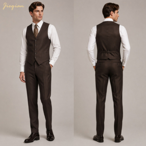 <span class=keywords><strong>Costume</strong></span> 3 pièces en laine mélangée à chevrons <span class=keywords><strong>marron</strong></span> <span class=keywords><strong>foncé</strong></span> pour homme, pour mariage et affaires - Product Image 3