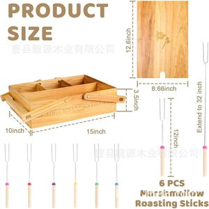 Caja de almacenamiento de aperitivos de madera con tapa y compartimentos, cesta de picnic portátil para exteriores, diseño retráctil, asas plegables - Product Image 5