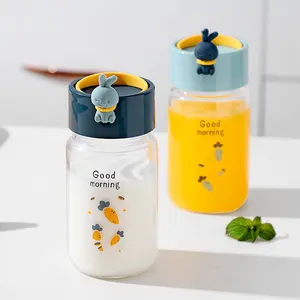 Botella de agua de cristal con dibujos animados para niños y estudiantes, recipiente pequeño de vidrio personalizado, portátil