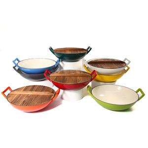 घरेलू रसोई कस्टम मल्टीकोर 36 सेमी गैर-छड़ी द्वारा लकड़ी के ढक्कन के साथ लकड़ी के ढक्कन के साथ - Product Image 2