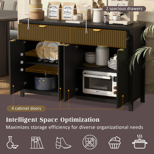 Wood Sideboard Buffet <b>Cabinet</b> with 2 Drawers & 4 Doors Adjustable Shelves Wave-Pattern Design for Living Room Hotel - Product Image 6