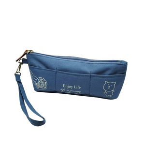 Trousse à crayons bleu foncé en tissu Oxford avec fermeture éclair, grande capacité, pour l'école et le bureau, avec poignée - Product Image 4