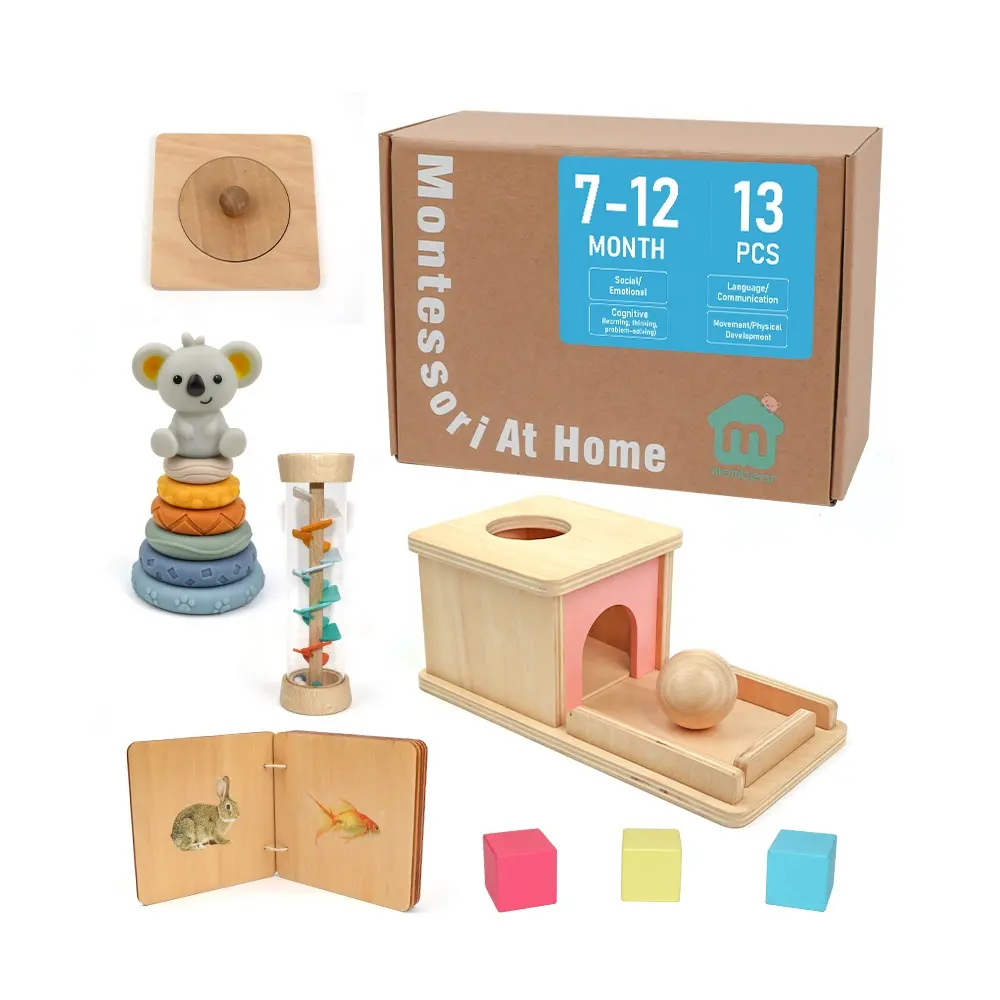 Montessori Object Permanence Box juguetes para 1 año de edad, cajas educativas de suscripción Montessori 7-12m