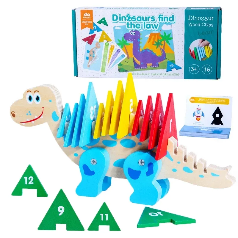 Dinosaure en bois pour enfants, trouver les règles, jeu de réflexion Montessori, jouets de tri, éducation précoce, forme et couleur, nombres, jouets d'apprentissage des sens