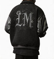 Chaqueta Varsity Negra de Lana para Hombre, Estilo Urbano, Bordada, con Mangas de Cuero Sintético, Estilo Hip Hop Gótico, Oversize