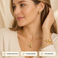 Parure de bijoux double anneau en zircon cubique baguette pour femme, collier, bracelet, boucles d'oreilles clous, en acier inoxydable avec placage sous vide PVD, cadeau idéal pour le quotidien