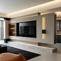 Système mural multimédia flottant moderne de luxe avec base en marbre et éclairage LED vertical encastré pour villa