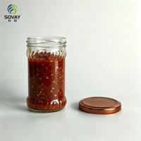 Stoples Kaca Silinder Tinggi Transparan 200ml Dengan Pola Dekoratif untuk Jeli, Marmalade, Selai Kacang, dan Hidangan Penutup