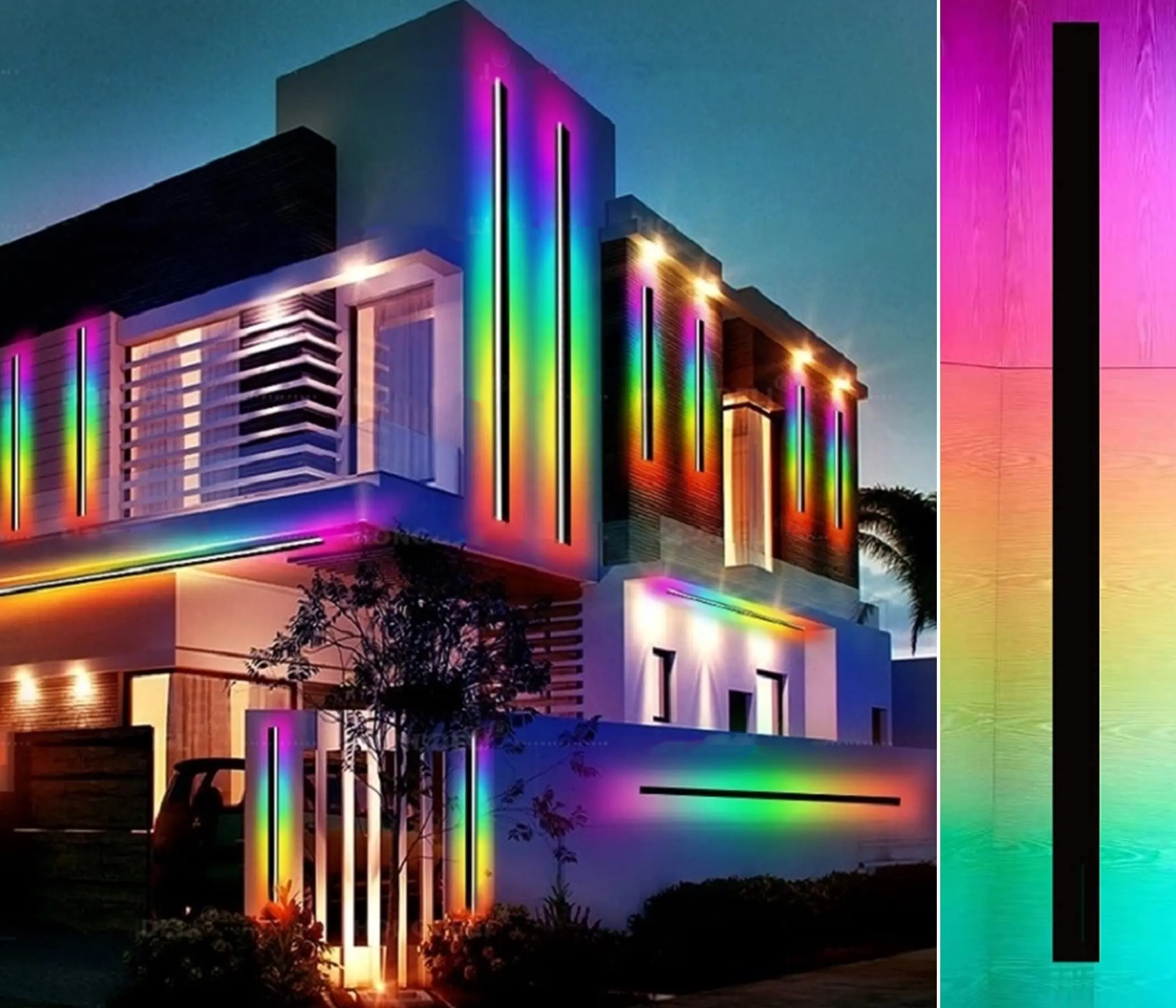 19W RGB Modern Outdoor Long Wall Strip Light Rectangular Black Elegant Frosted Acrylic IP65 Waterproof LED Wall Sconces