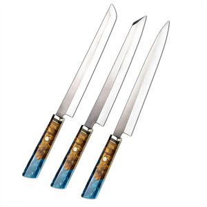 Cuchillo de <span class=keywords><strong>cocina</strong></span> Yanagiba de 270 mm (11 pulgadas) para sashimi, de acero con alto contenido de carbono, color ámbar. - Product Image 6