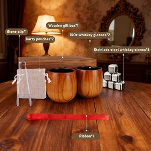 Ensemble de 2 <span class=keywords><strong>verres</strong></span> à whisky artisanaux brûlés au feu, en bois, pour dégustation de bourbon, avec pierres et pince, dans un coffret cadeau - Product Image 1