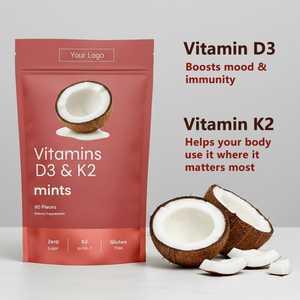 Suplemento de Vitamina D3 K2, Tabletas de Menta <span class=keywords><strong>Sin</strong></span> Azúcar Personalizadas, Sabor Coco, 5000 UI, 200 mcg MK-<span class=keywords><strong>7</strong></span>, Mejora el Estado de Ánimo y la Salud Ósea, Menta - Product Image 2