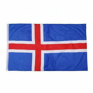 Huiyi merah lintas bendera nasional Promosi gantung 3X5Ft kustom poliester bendera Islandia