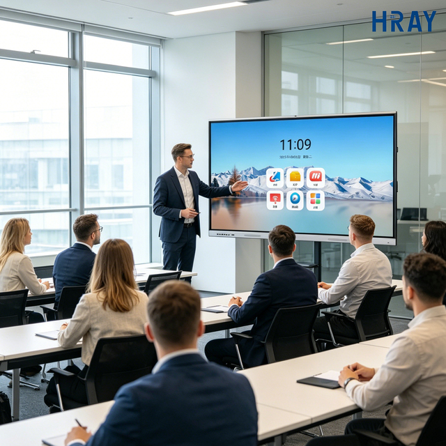 HRAY 65 Inch 4K UDH Interactive Conference Board Tempered Glass Built in Speakers OEM ODM for Business Meeting Training