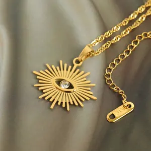 America United States Jewelry Zircon Devil's Eye Pendant Necklace 18K Gold Plated Stainless Steel Solar Rays Evil Eye Necklace