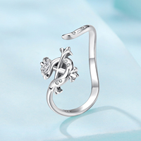 Bague ouverte en argent sterling 925 BAGREER, sertie de zircone cubique, argent oxydé, bijoux pour femmes SCR1136-E, motif serpent irisé, pour un usage quotidien