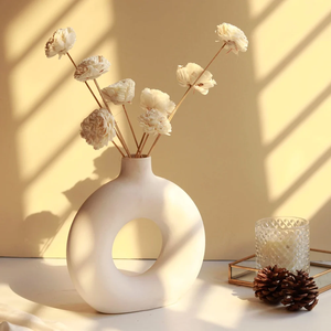Vase à fleurs rond en céramique, support floral décoratif pour table, pour la maison, le bureau, le salon, décoration intérieure, pots et jardinières - Product Image 1