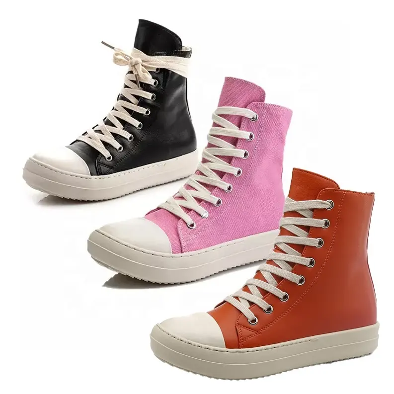 Thick-soled high-top shoes women's side zipper canvas lace-up casual sports shoes student platform shoes sneakers boots