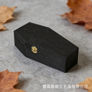 Wooden Pet Urn Gothic Coffin <b>Box</b> Black Secure Flip Top Lid For Pet <b>Memorials</b> - Product Image 3