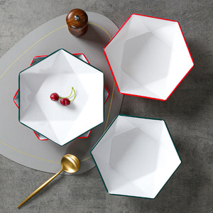 Assiettes hexagonales en mélamine couleur unie pour restaurant, hôtel, salade, plats froids, service de table, utilisation pour les fêtes - Product Image 2