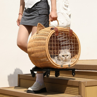 Sac de transport portable pour animaux de compagnie en PE avec roues, poussette-chariot en rotin pour chats et petits animaux, style extérieur respirant et robuste