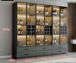 Armoire en métal de 44 pouces H Armoire de salon à <span class=keywords><strong>vin</strong></span> éclairée à 3 niveaux Étagères réglables Panneau arrière en miroir Portes en <span class=keywords><strong>verre</strong></span> trempé - Product Image 6