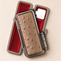 Boîte de rangement portable en velours pour tampon nominatif en cuir d'autruche gaufré de qualité supérieure, avec charnière métallique, pour emballage professionnel