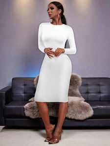 Nuovo <span class=keywords><strong>Abito</strong></span> da Donna alla Moda Basic a Girocollo con Maniche Lunghe Avvolgente Casual <span class=keywords><strong>Elegante</strong></span> a Tinta Unita - Product Image 6