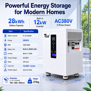 Système de stockage d'énergie solaire tout-en-un 28kWh 32kWh pour la maison, batterie 51.2V 560Ah 628Ah, triphasé AC380V, intégré 12kW - Product Image 2