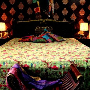 Edredón Kantha Bird Of Paradise hecho a mano, nuevo edredón Kantha con estampado de pájaro indio - Product Image 1