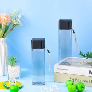 <b>Custom</b> Logo 480ml PET Plastic Drinking <b>Bottle</b> Transparent Portable Cheap square Juice Tumbler Sports <b>Water</b> <b>Bottle</b> with Lid - Product Image 3