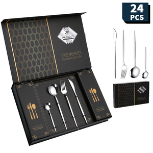 Juego de Cubiertos de Acero Inoxidable de 24 Piezas, Cuchillo, Tenedor, Cuchara, Juego de Cubiertos para Boda - Product Image 1