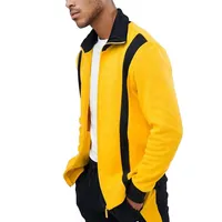 Jaket Olahraga Pria, Baju Olahraga Pria Leher Corong Garis Hitam Atasan Kuning