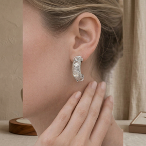 925 Sterling Silver C-Shaped <b>Cuff</b> Hoop <b>Earrings</b> For Women With Pave Setting Elegant Jewellery Pair Bridal Engagement - Product Image 2