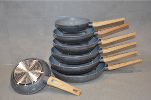 Juego de utensilios de cocina de aluminio forjado con recubrimiento de mármol antiadherente, sartén con tacto suave de madera, superventas - Product Image 4