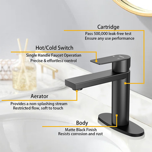 Grifo de lavabo de una sola manija de acero inoxidable montado en cubierta negra mate de alta calidad para Baño - Product Image 2