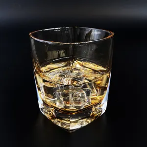 独特的水晶方形底座威士忌饮杯琥珀色无茎酒杯