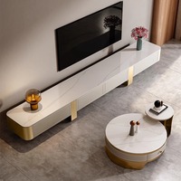 Ensemble meuble TV moderne de luxe en bois avec dessus en marbre et table basse pour le salon Console beige Meuble flottant design