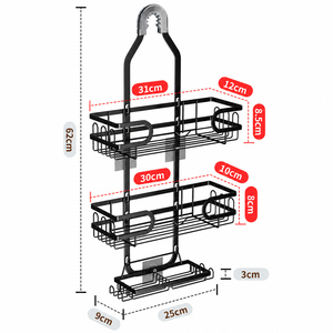 Portaoggetti da <span class=keywords><strong>doccia</strong></span> in metallo antiruggine CF con doppio cestello, 2 <span class=keywords><strong>portasapone</strong></span>, 4 ganci, adesivo antiscivolo a ventosa, organizer per bagno - Product Image 2