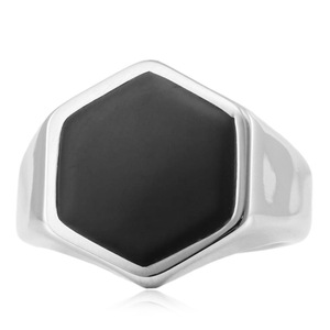 yunnique Men's Hexagon <b>Titanium</b> Steel <b>Ring</b> Bezel Setting Black Inlay Geometric Fashion Jewelry Gift - Product Image 4