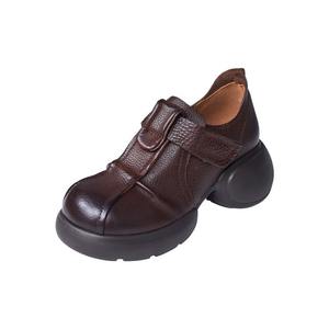 Nouvelles Chaussures Décontractées pour Femmes Style Britannique Automne, Mocassins à Plateforme en Cuir de Vachette Faits Main à Bout Rond avec Fermeture Velcro - Product Image 5