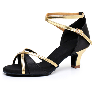 Scarpe da Ballo Latino/Sala da Ballo per Donna con Tacco 7cm, Tomaia in Raso Blu e Suola in Pelle Bovina - Product Image 5